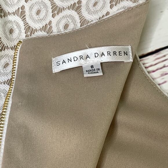 Sandra Darren neon coral white beige lace sheath - Picture 11 of 14